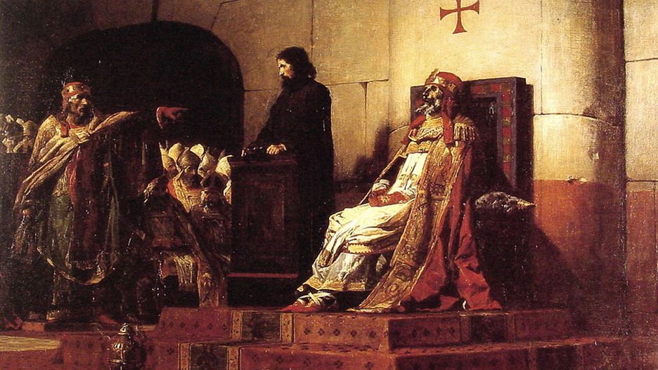 Obraz "Papież Formozus i Stefan VI" z 1870 r., autorstwa Jean-Paula Laurensa