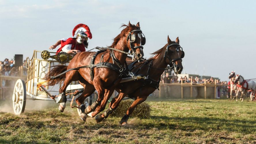 Wyścigi rydwanów podczas VIII Europejskiego Święta Bursztynu w Wieluniu (woj. łódzkie), 2014 r.