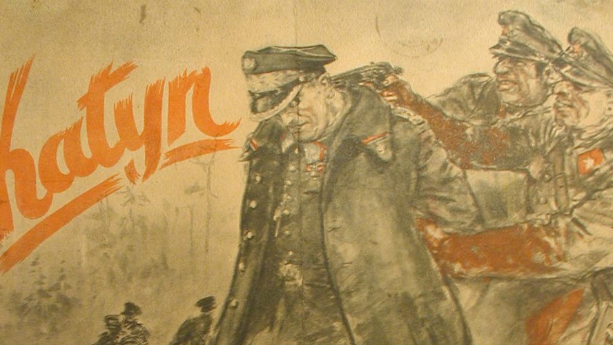 Niemiecki plakat propagandowy dotyczący zbrodni katyńskiej (fragment) z 1944 r.