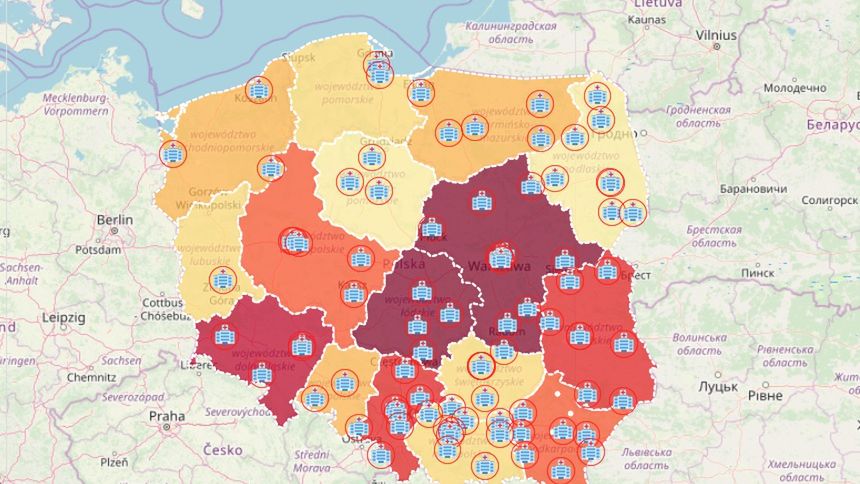 Mapa pokazuje aktualny stan zakażeń koronawirusem w Polsce