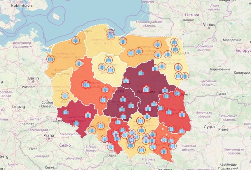 Mapa pokazuje aktualny stan zakażeń koronawirusem w Polsce