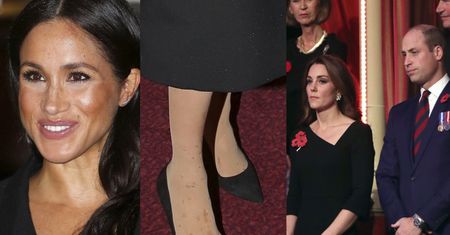 Meghan Markle z plamą na rajstopie i smutna księżna Kate towarzyszą mężom i królowej na obchodach Dnia Pamięci (ZDJĘCIA)