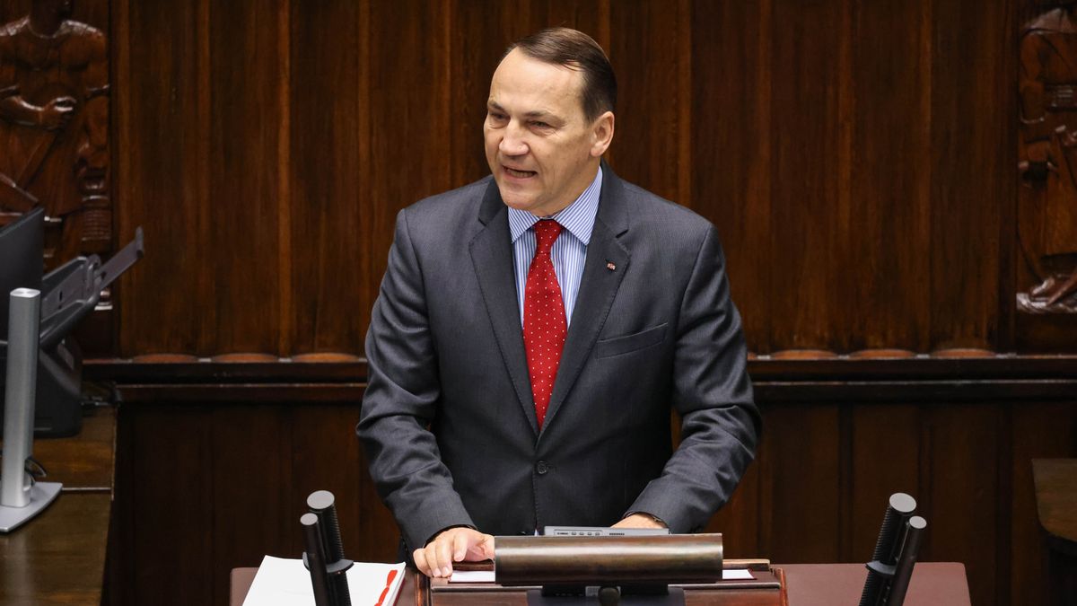 Warszawa, 19.11.2025. Wicepremier, szef MSZ Radosław Sikorski podczas wystąpienia na sali obrad Sejmu, 19 bm. (aldg) PAP/Albert Zawada