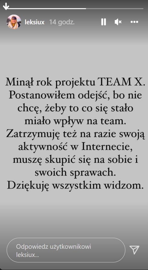 Leksiu odchodzi z Team X