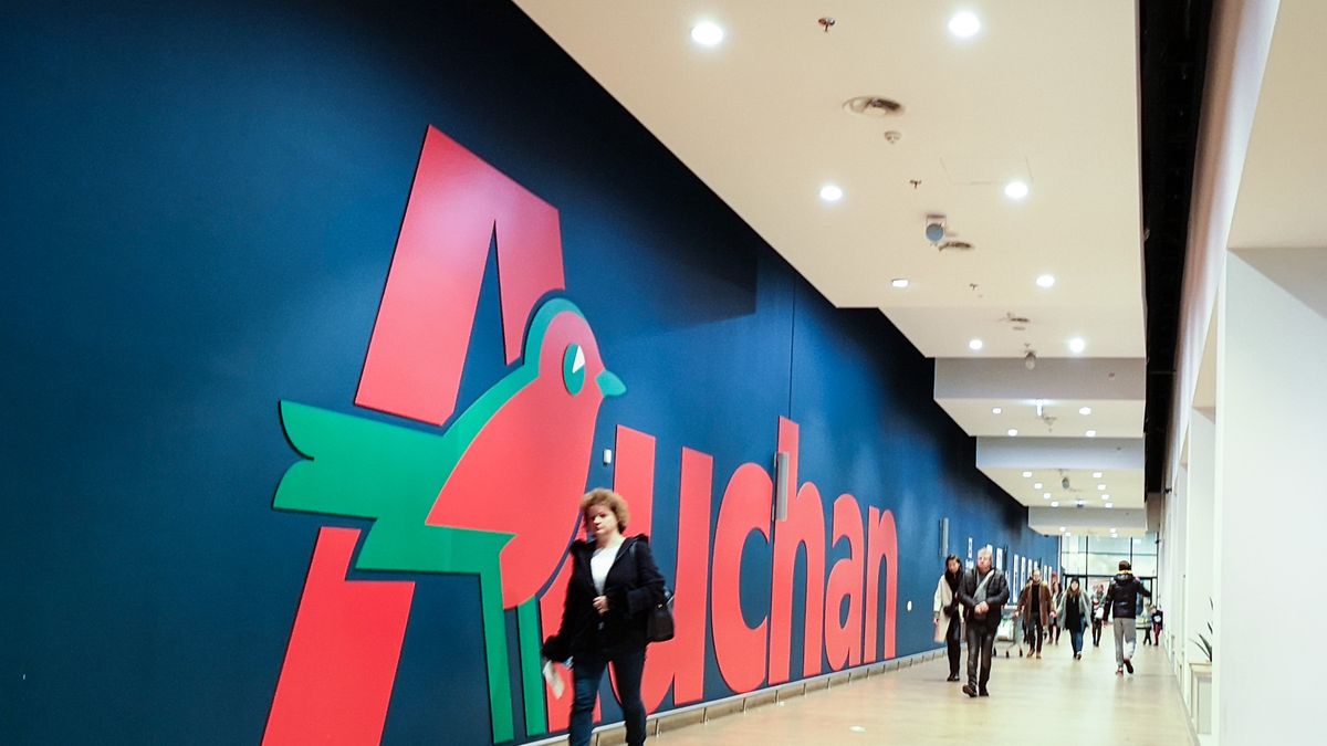 Huge Auchan shopping mall logo is seen in Riviera shopping centre in Gdynia, Poland on 9 November 2019  (Photo by Michal Fludra/NurPhoto via Getty Images)