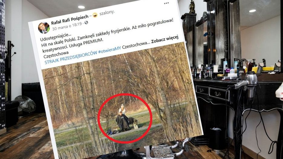 Koronawirus. Salon fryzjerski w parku w Częstochowie 