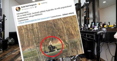 Koronawirus. Salon fryzjerski w... plenerze. Zdjęcie hitem internetu