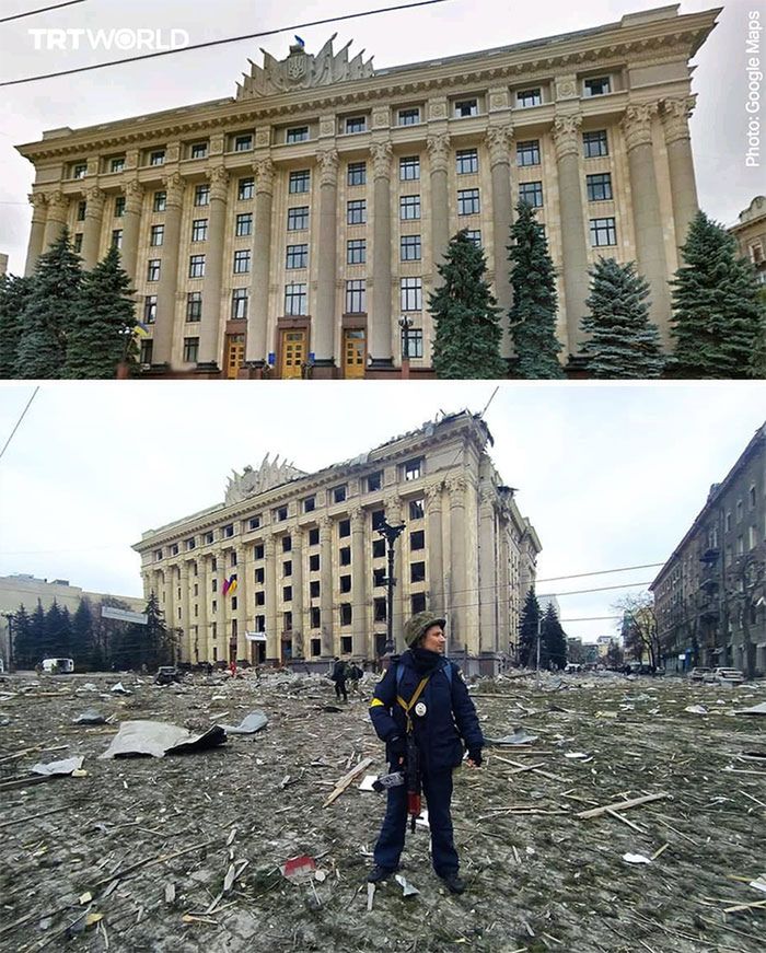 Wojna w Ukrainie: Zdjęcia miejsc przed i po rosyjskim ataku 2