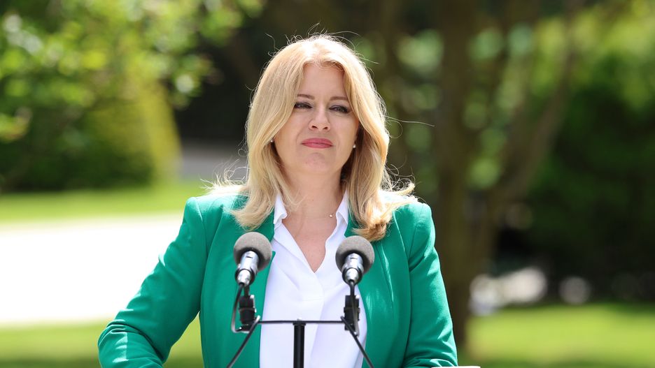 KYIV, UKRAINE - MAY 10: President of Slovakia Zuzana Caputova during common briefing with President of Ukraine Volodymyr Zelenskyi on May 10, 2024 in Kyiv, Ukraine. This is one of last foreign visits for Chaputova, as her President's term ends on June 15. (Photo by Viktor Kovalchuk/Global Images Ukraine via Getty Images)