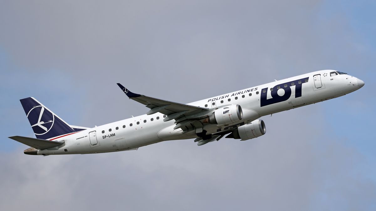 An Embraer E195LR from LOT company takes off from Barcelona airport in Barcelona, Spain, on March 18, 2025. (Photo by Joan Valls/Urbanandsport/NurPhoto via Getty Images)