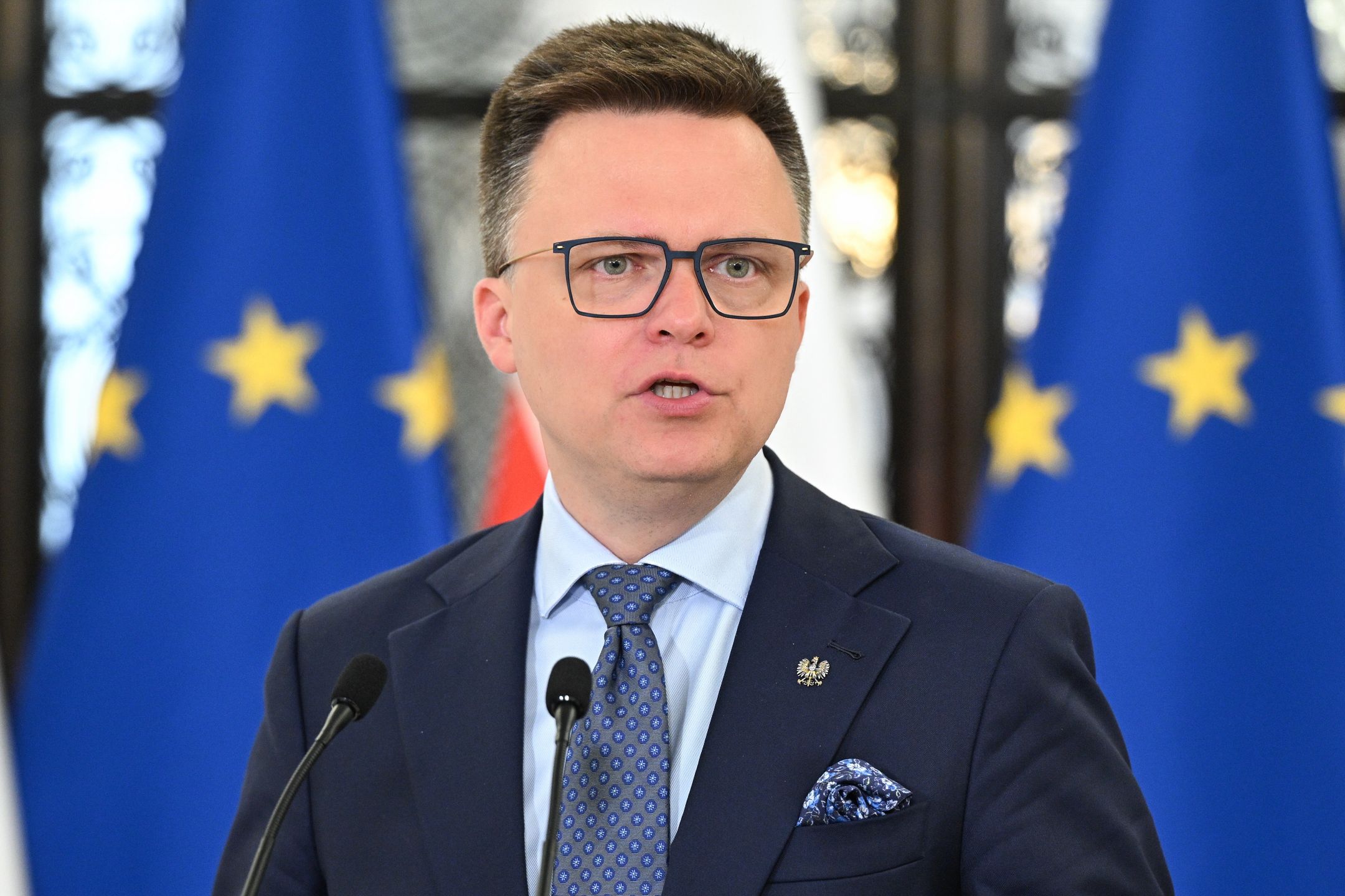 Warszawa, 03.06.2025. Marszałek Sejmu Szymon Hołownia na konferencji prasowej w Sejmie w Warszawie, 3 bm. (ad) PAP/Radek Pietruszka