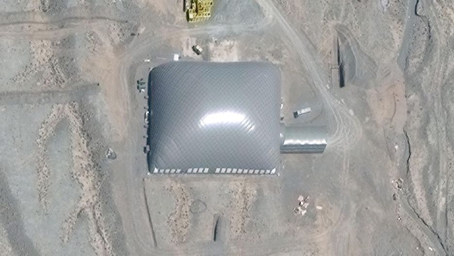 UNDER CONSTRUCTION MISSLE SILO, NORTHERN CHINA -- MAY 20, 2021:  Maxar satellite imagery of one of hundreds of missile silos being constructed under inflatable domes at three missile fields and a training area in north-central China. (Analysis by Federation of American Scientists.) Please use: Satellite image (c) 2021 Maxar Technologies.