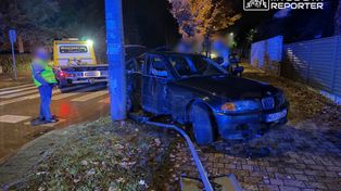 Grójec: Kierujący BMW nie dostosował prędkości i uderzył w słup. 4 osoby trafiły do szpitala