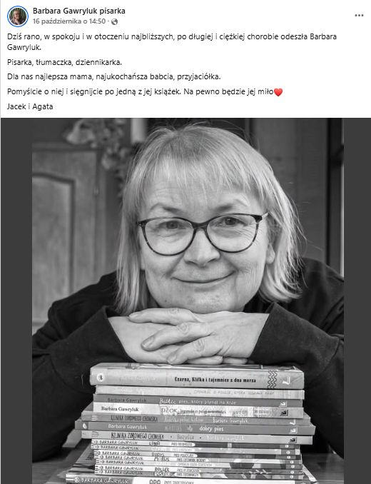 Nie żyje Barbara Gawryluk, polska dziennikarka i pisarka.