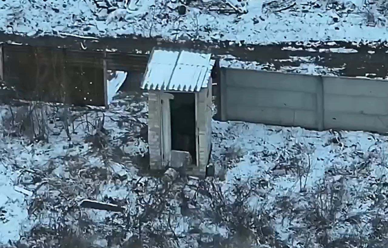 Russian soldier's restroom run-in with Ukrainian drone attack
