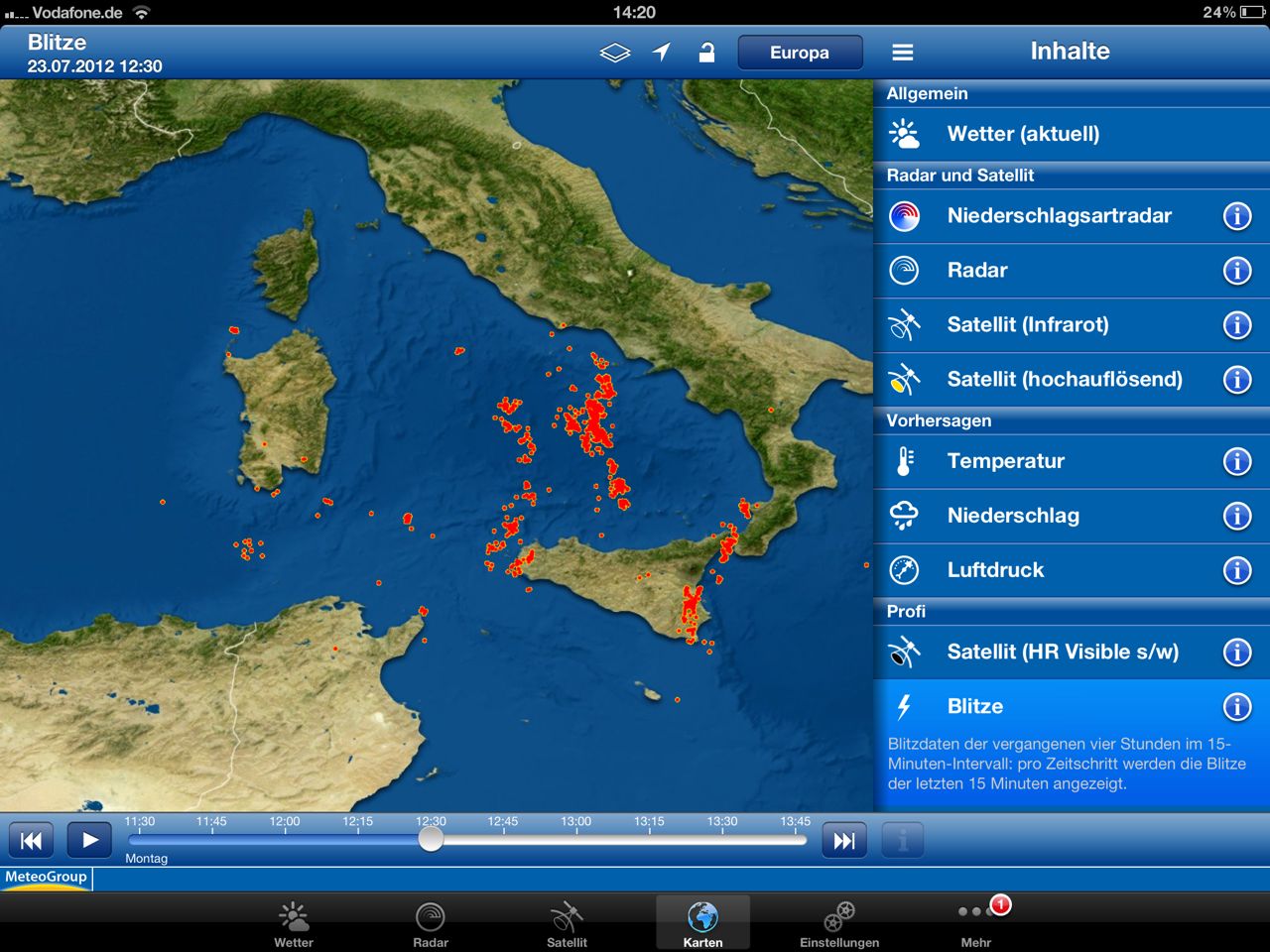 Śledź burze w aplikacji WeatherPro dla iPada 3