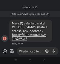 Fałszywy SMS o paczce