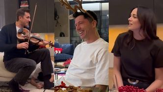 Wielkie kolędowanie u Lewandowskich: Robert w porożu, grający Karpiel-Bułecka i wczuwająca się w śpiewanie Paulina Krupińska (ZDJĘCIA)