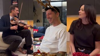 Wielkie kolędowanie u Lewandowskich: Robert w porożu, grający Karpiel-Bułecka i wczuwająca się w śpiewanie Paulina Krupińska (ZDJĘCIA)