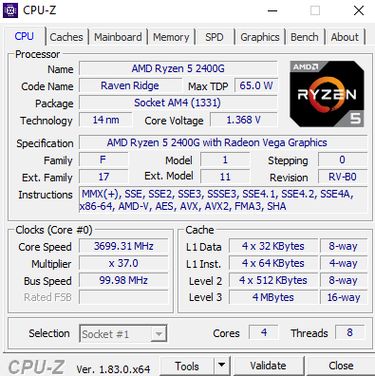 Ryzen 5 2400G w CPU-Z