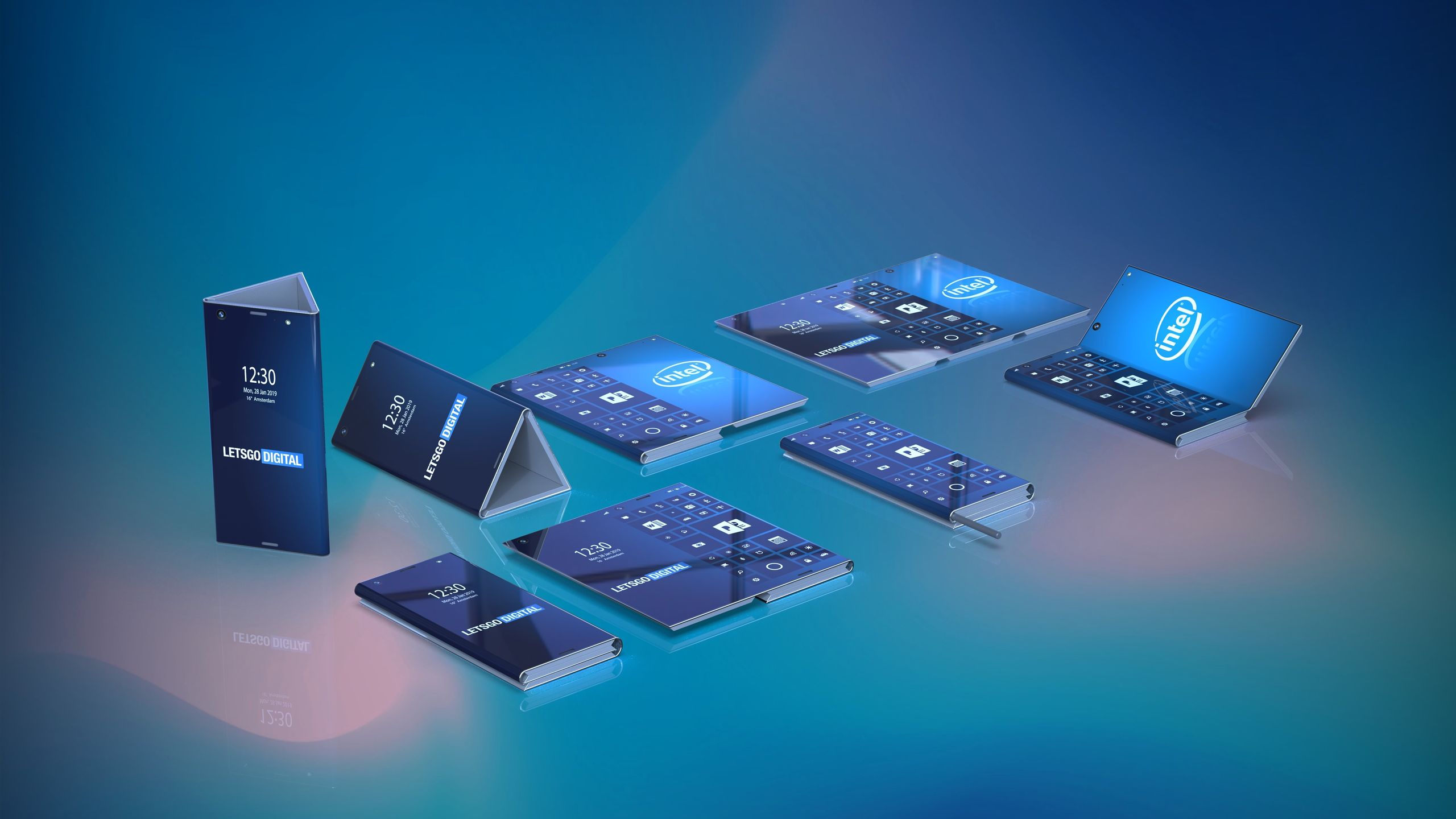 Pierwsze rendery składanego smartfona Intela, wizja na podstawie patentu, źródło: LetsGoDigital.