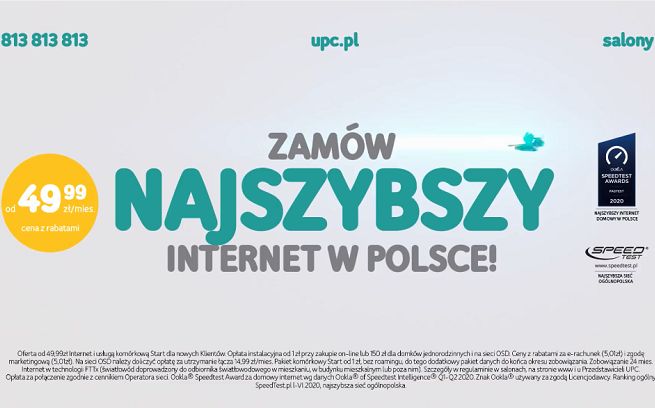 UPC Polska reklamuje „najszybszy internet domowy w Polsce” (wideo)