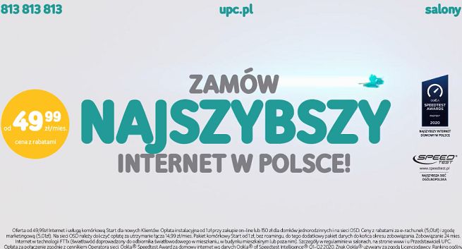 UPC Polska reklamuje „najszybszy internet domowy w Polsce” (wideo)