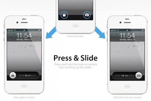 Koncepcyjny lock screen iOS-a Press & Slide