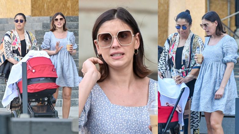 Klaudia Halejcio i Patricia Kazadi na spacerze z maleńką Nelą