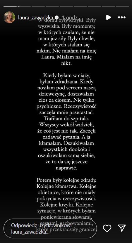 Laura Zawadzka zamieściła obszerne oświadczenie
