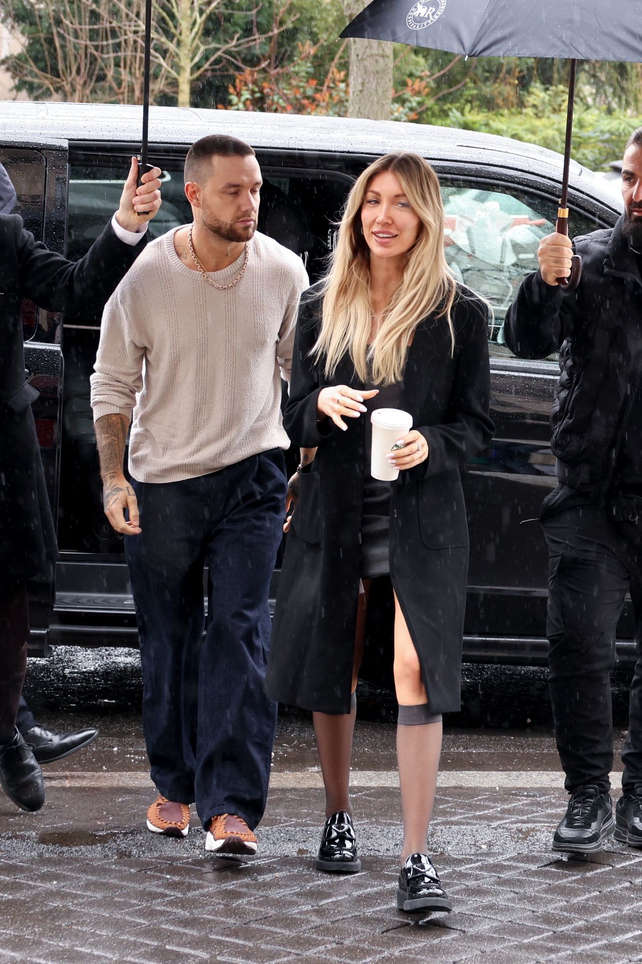 PARIS, FRANCE - MARCH 02: Liam Payne and Kate Cassidy  arrive at their hotel on March 02, 2024 in Paris, France. (Photo by Pierre Suu/GC Images)