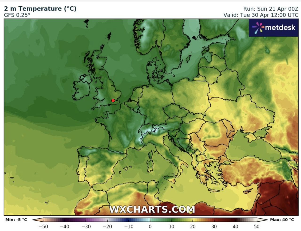 Prognozowana temperatura powietrza 30 kwietnia