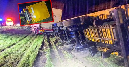 Przewrócił ciężarówkę na autostradzie. Miał 2 promile