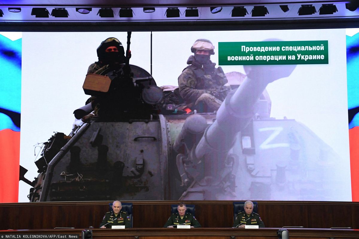 Rosyjski briefing na temat działań wojskowych w Ukrainie. (EAST NEWS, AFP)