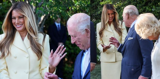Król Karol III ROZŚMIESZA Melanię Trump. Serdeczną interakcję zarejestrowali fotoreporterzy (ZDJĘCIA)