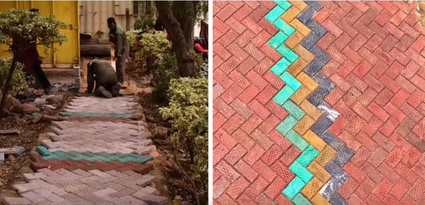 Chodnik z plastikowych cegieł