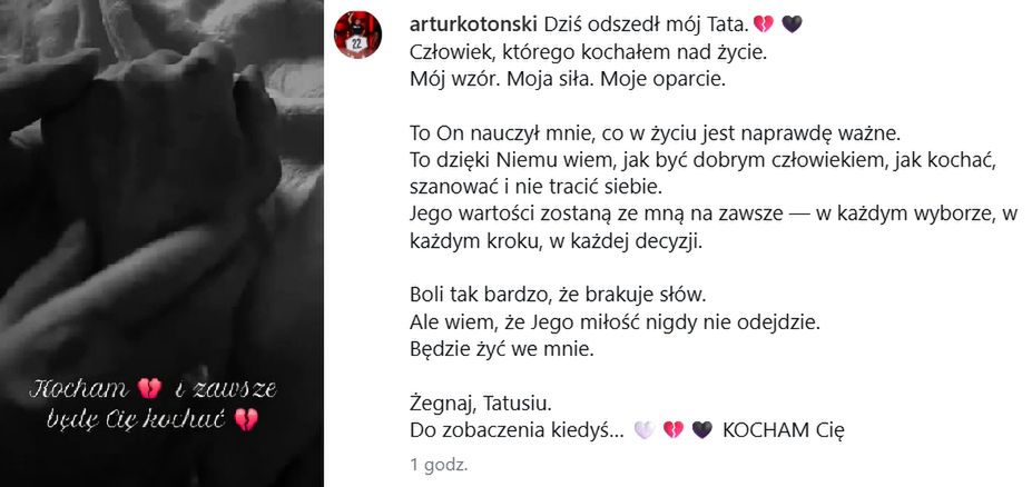 Wpis Artura Kotońskiego na Instagramie