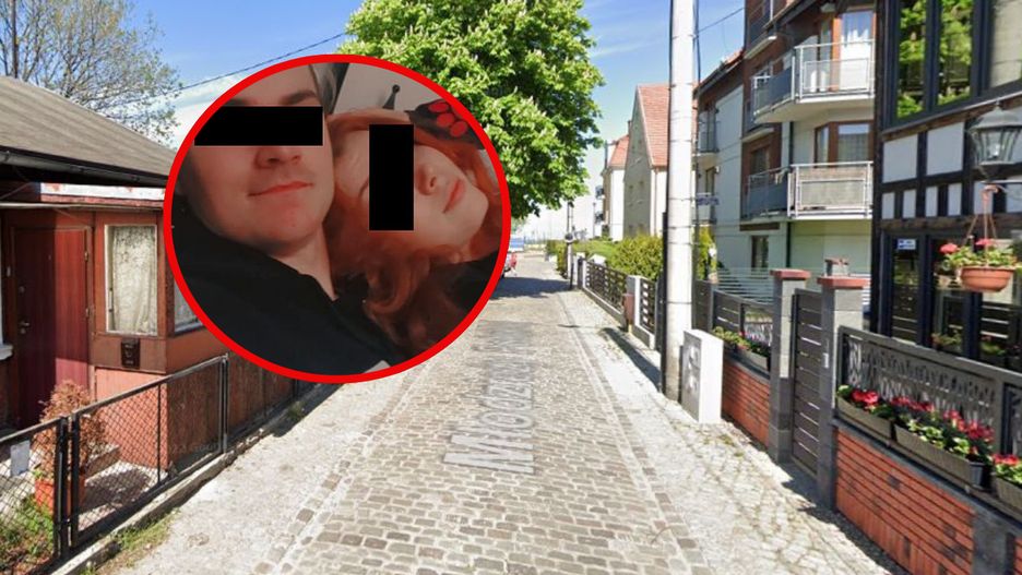 Kamil i Angelika, w tle miejsce zbrodni