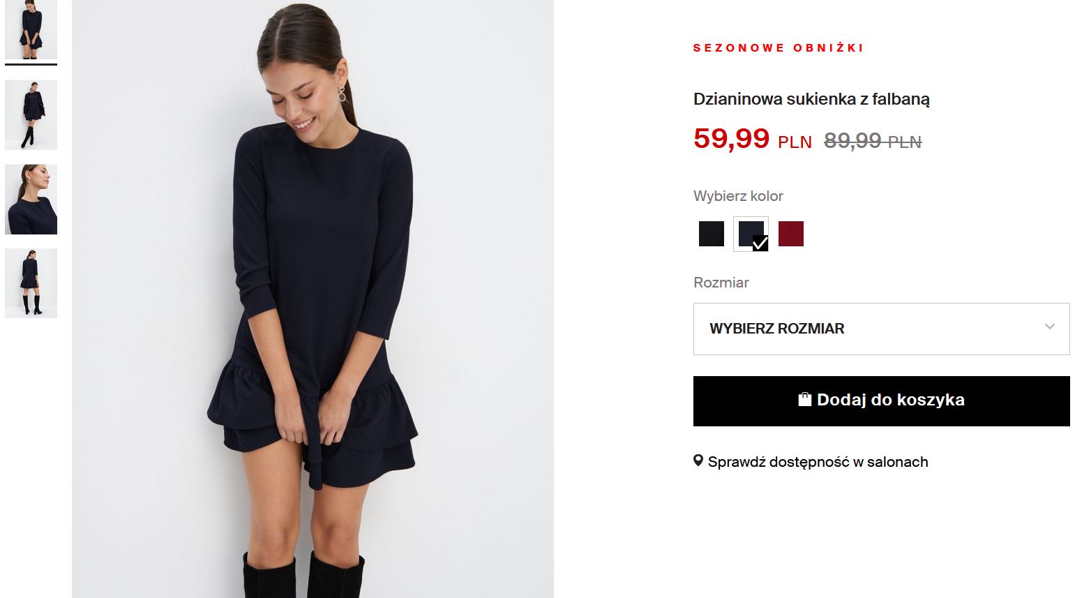 Dzianinowa sukienka z falbaną jest na przecenie