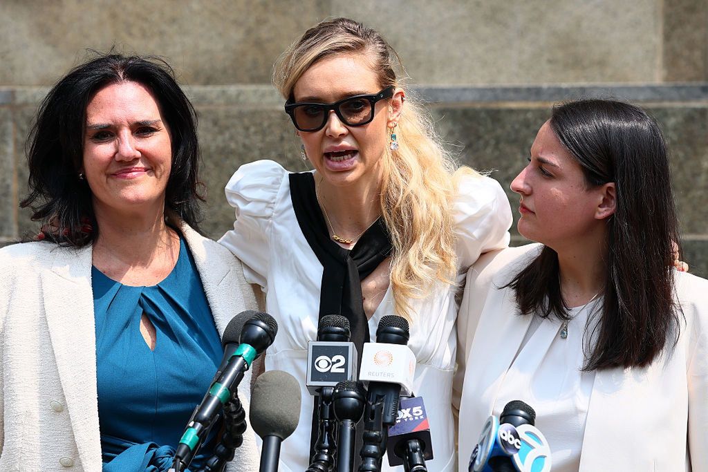 Partial Verdict Reached In Harvey Weinstein Sexual Assault RetrialNEW YORK, NEW YORK - JUNE 11: Attorney Megan Goddard (L) and attorney Lindsay Goldbrum (R) listen as their client Kaja Sokola (C) speaks after a partial verdict in former film producer Harvey Weinstein trial at Manhattan Criminal Court on June 11, 2025 in New York City. A jury unanimously found Weinstein guilty of sexually assaulting one woman and not guilty of assaulting another more than a decade ago in a partial verdict. The judge in the case has asked the jurors to return on Thursday and continue deliberating towards a verdict on allegations he assaulted a third woman. Weinstein faced a retrial on rape and sex assault charges for which a previous 2017 conviction was overturned by an appeals court that ruled the way witnesses were handled was unlawful. (Photo by Michael M. Santiago/Getty Images)Michael M. Santiagobestof, topix