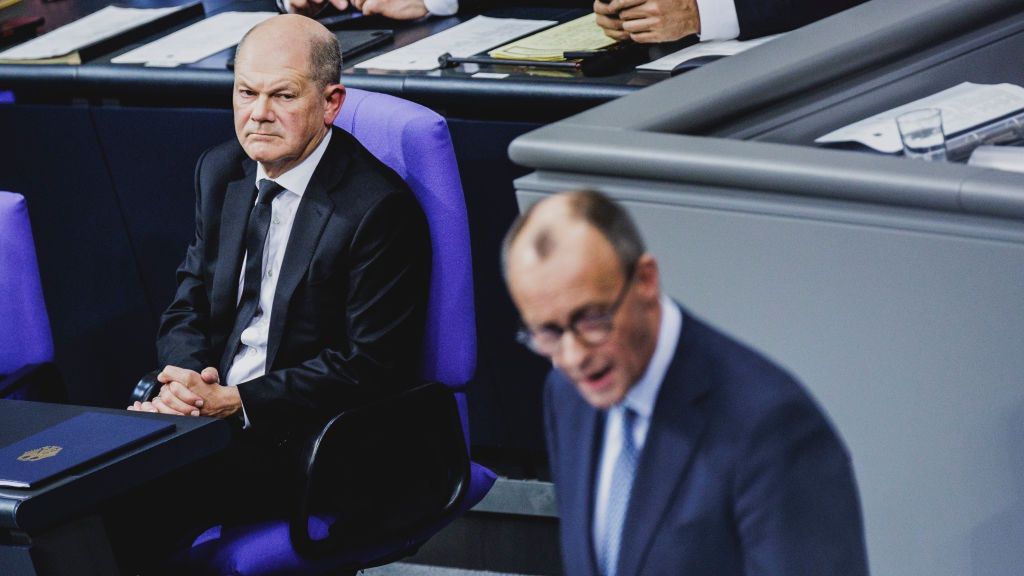 Government Declaration And Debate At The German Parliament
BERLIN, GERMANY - JANUARY 29: (R-L) Friedrich Merz, Chairman of the CDU (Christian Democratic Union), and Federal Chancellor Olaf Scholz (SPD) are pictured after the government declaration of Chancellor Scholz about current domestic political issues at the German Bundestag on January 29, 2025 in Berlin, Germany. (Photo by Florian Gaertner/Photothek via Getty Images)
Florian Gaertner