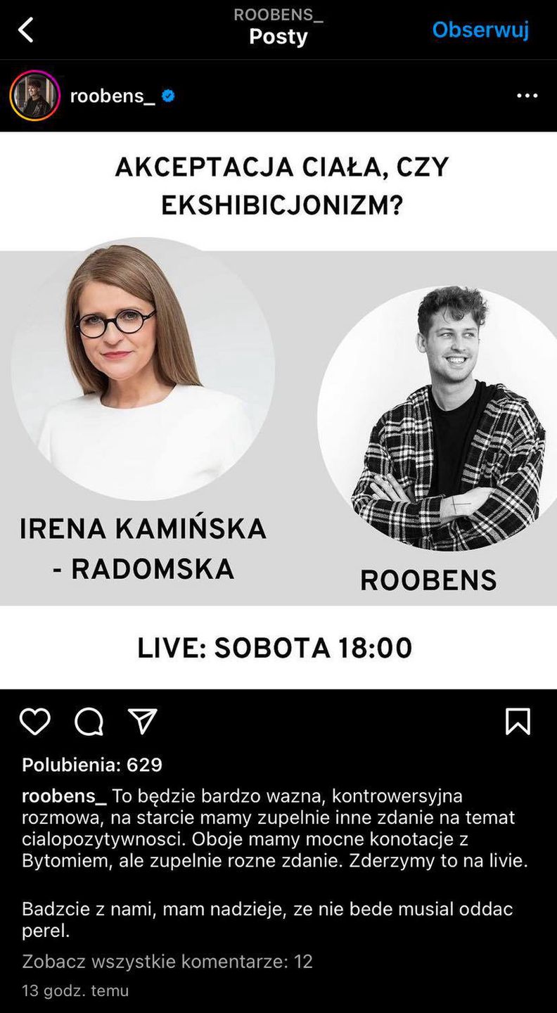 Irena Kamińska-Radomska komentuje zdjęcie starszej kobiety w bieliźnie