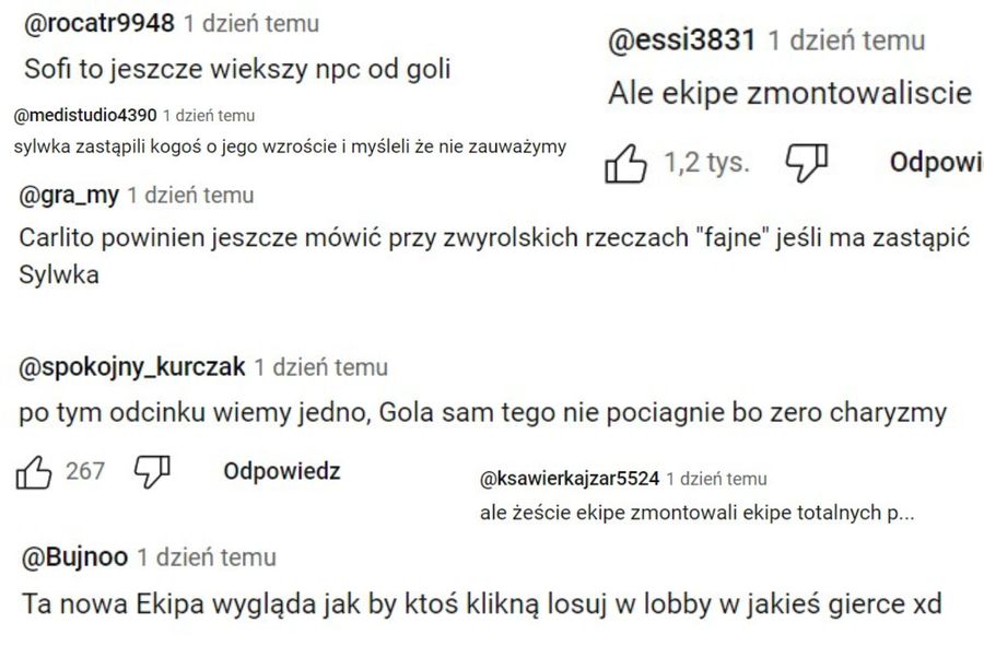 Komentarze pod najnowszym odcinkiem GOATS