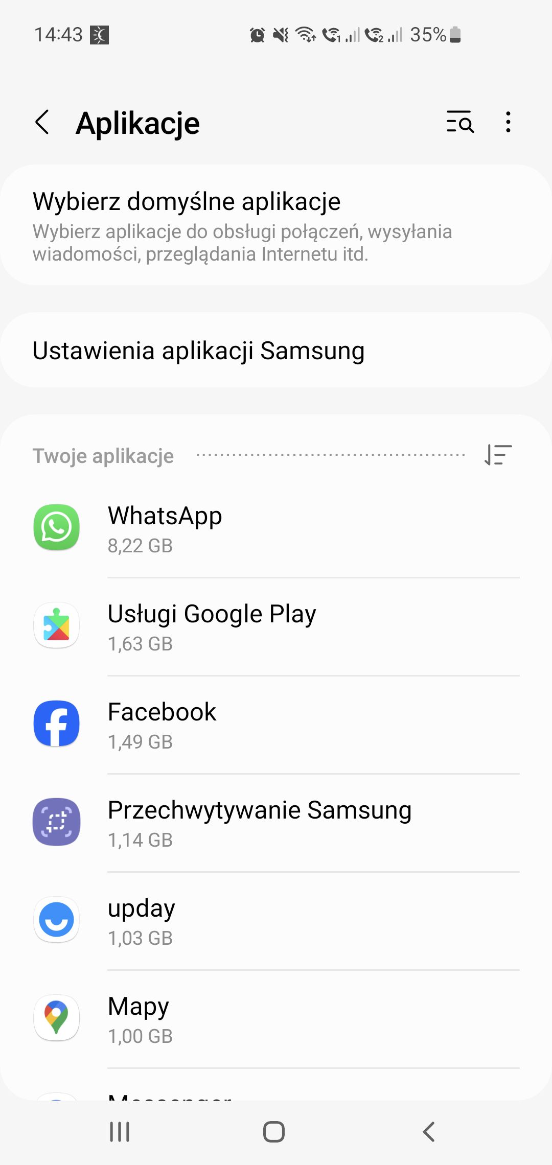 Wybrana aplikacja i opcje usuwania danych
