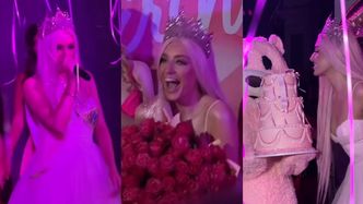 Caroline Derpienski z pompą świętuje 23. urodziny: pokaz mody, występ wokalny i wielki różowy miś