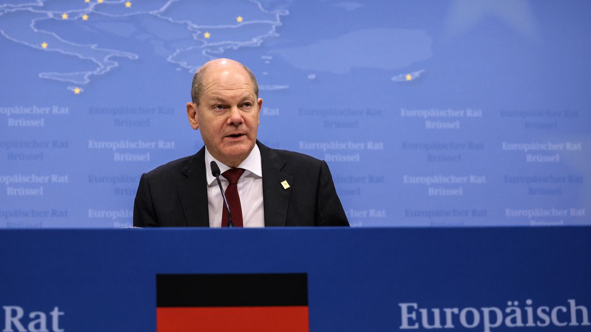 Olaf Scholz, Germany's chancellor, during a news conference on day two of the European Union (EU) leaders summit at the European Council headquarters in Brussels, Belgium, on Friday, March 24, 2023. The EUs military support for Ukraine featured among the key topics of discussion when the blocs leaders gathered in Brussels. Photographer: Valeria Mongelli/Bloomberg via Getty Images