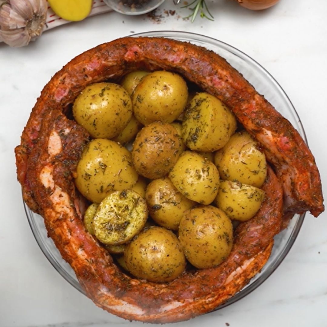 Potatoes and ribs will be baking at the same time.