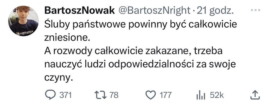 Bartosz Nowak chce zakazu rozwodów