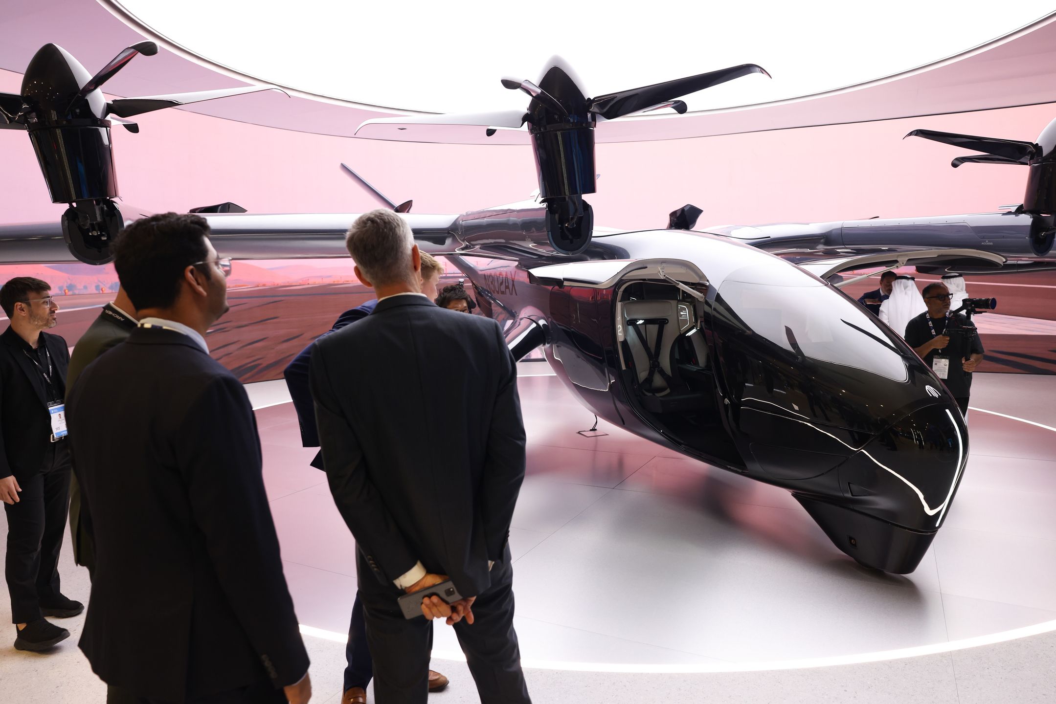 A Midnight eVTOL, aircraft manufactured by Archer Aviation Inc. at the Dubai Air Show in Dubai, United Arab Emirates, on Tuesday, Nov. 18, 2025. The airshow runs from Nov. 17-21, with expanded space and advanced air mobility pavilions this year. Photographer: Walaa Alshaer/Bloomberg via Getty Images