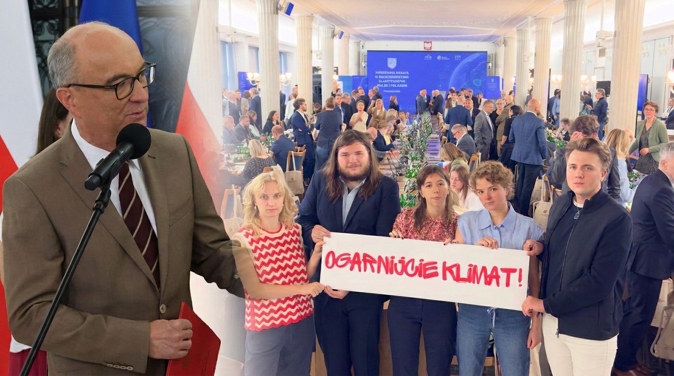 Zdjęcie do aktualności: Protest aktywistów na konferencji Czarzastego. "Ogarnijcie klimat"